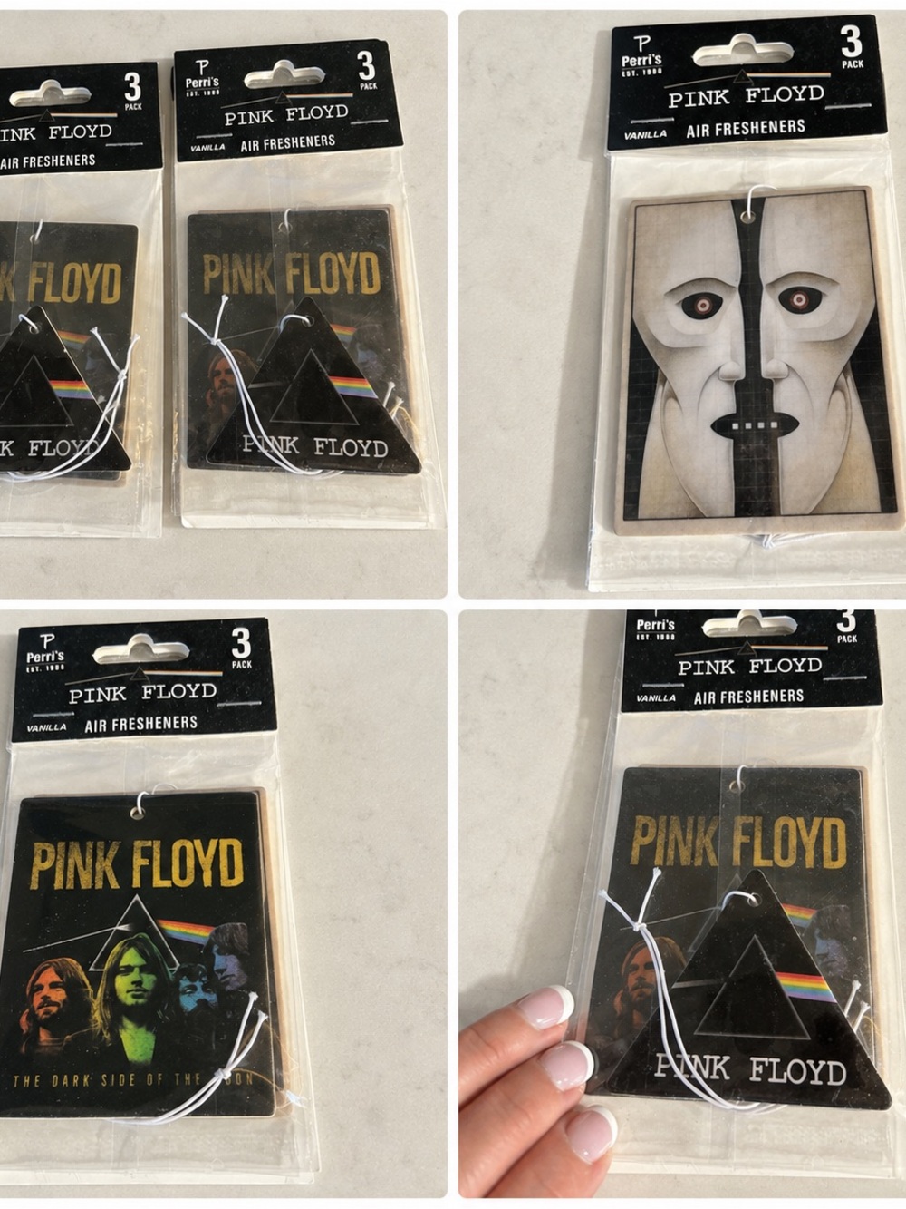 Two sets of Perri’s officially licensed Pink Floyd hanging air fresheners—six ai